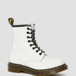 White Smooth Leather Lace Up Boot